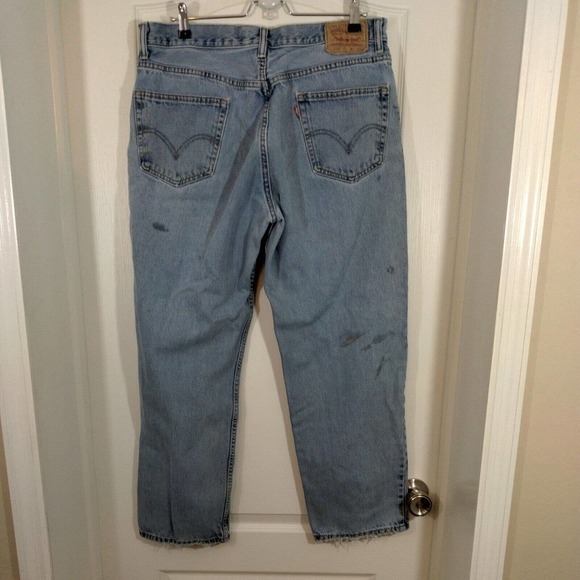 Levis 550 Mens 36 X 30 Relaxed Fit Denim Blue Jeans Stained Work Pants Distress - Picture 7 of 7